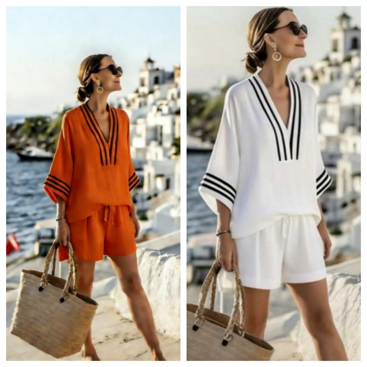 2 Piece Set Half Sleeve Oversize Pullover Top And Short Pants Summer Casual Women Patchwork Pocket Set Outfits Women's Clothing