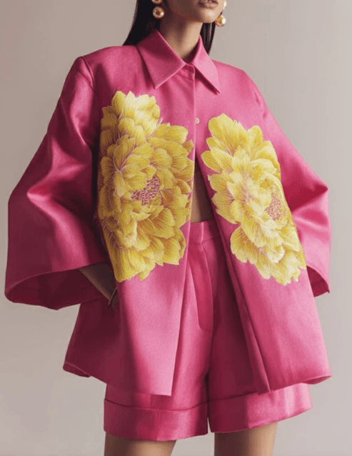 Luxury Floral Print Satin Jacket & Shorts Set