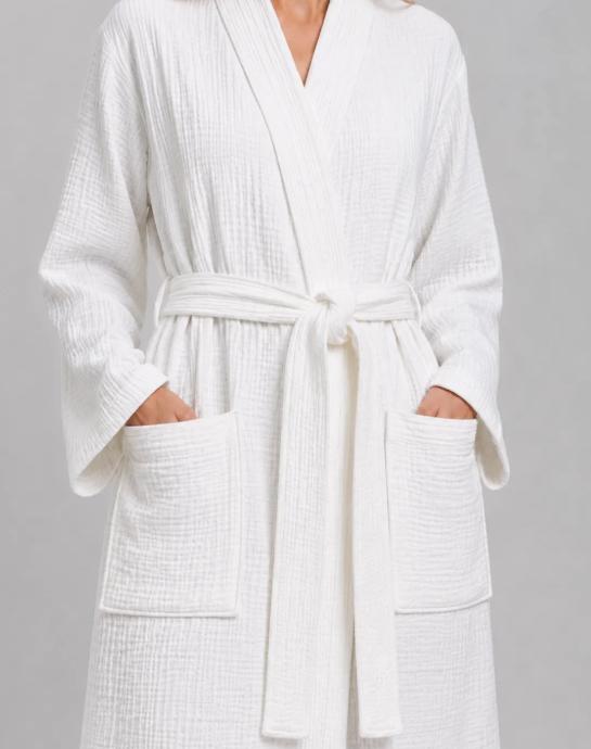 Solid-color Belt Bathrobe Minimalist Nightgown