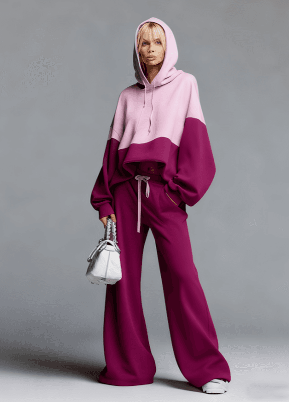 Color-blocked Hoodie And Wide-leg Pants Two-piece Set