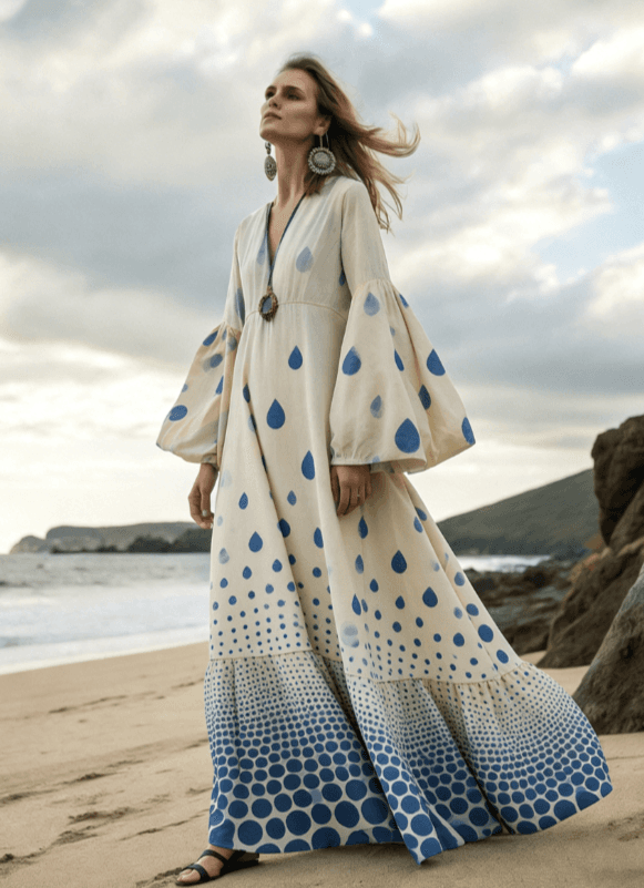 Xinglan Water Drop Wave Point Grand Swing Holiday Long Dress