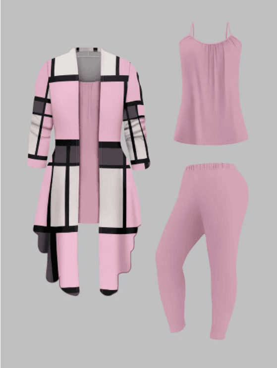 Women's 3 Suits, Printed Cardigan Jacket With Solid Color Casual Pants Vest Everyday Suit