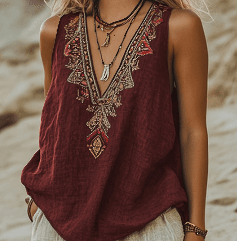 Women's Bohemian Retro V-neck Sleeveless Loose Vest