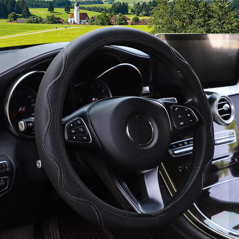 Fiber Leather Embossed Corrugated Elastic Stretch Steering Wheel Cover