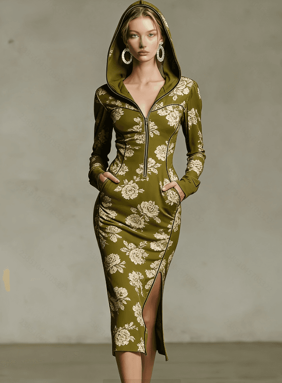 Hooded Slim Fit Split Dress