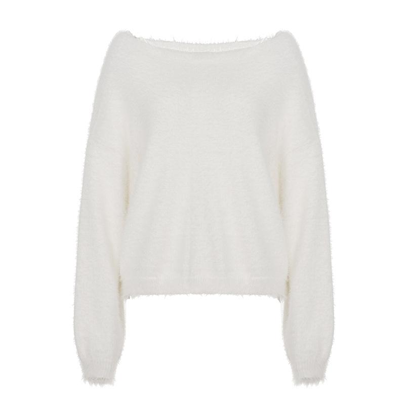 New Loose Diagonal Collar Solid Color Sweater For Women
