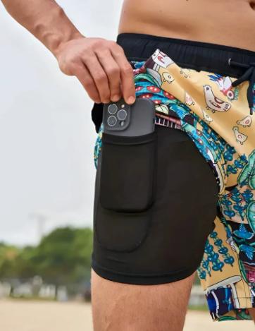 European And American Swimming Trunks Beach Pants Two-in-one Men's Anti-embarrassment