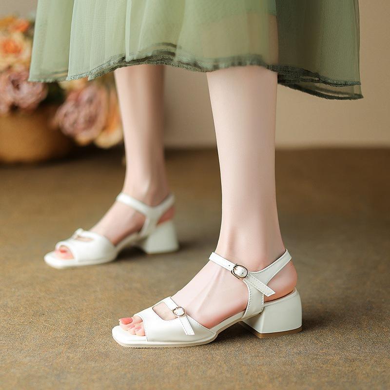 Plus-size Shoes Fish-mouth Design Chunky Heel Ankle-strap Sandals For Women