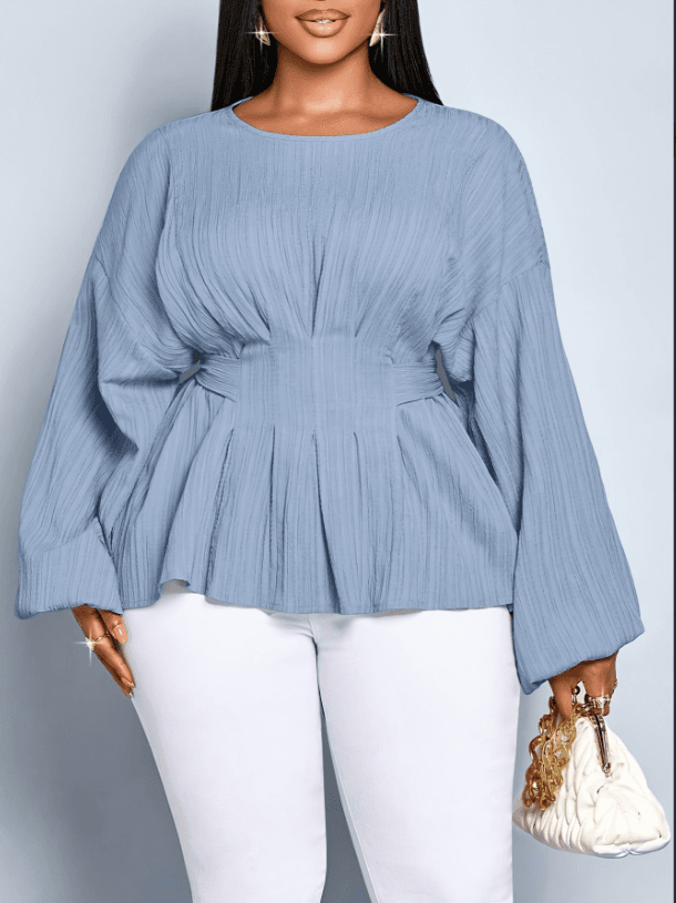A Lace-up, Drawstring, Lantern-sleeved Top