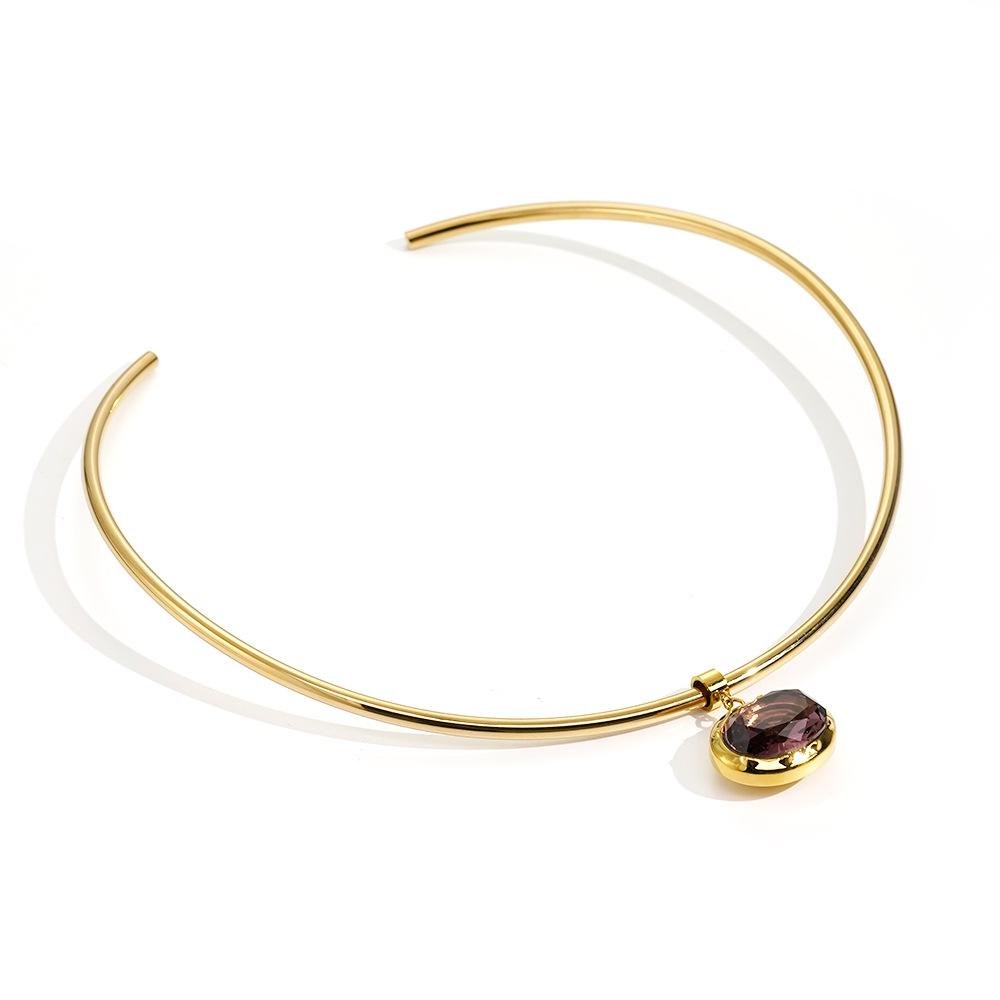 18K Gold-Plated Titanium Steel Open-End Choker Pendant Necklace