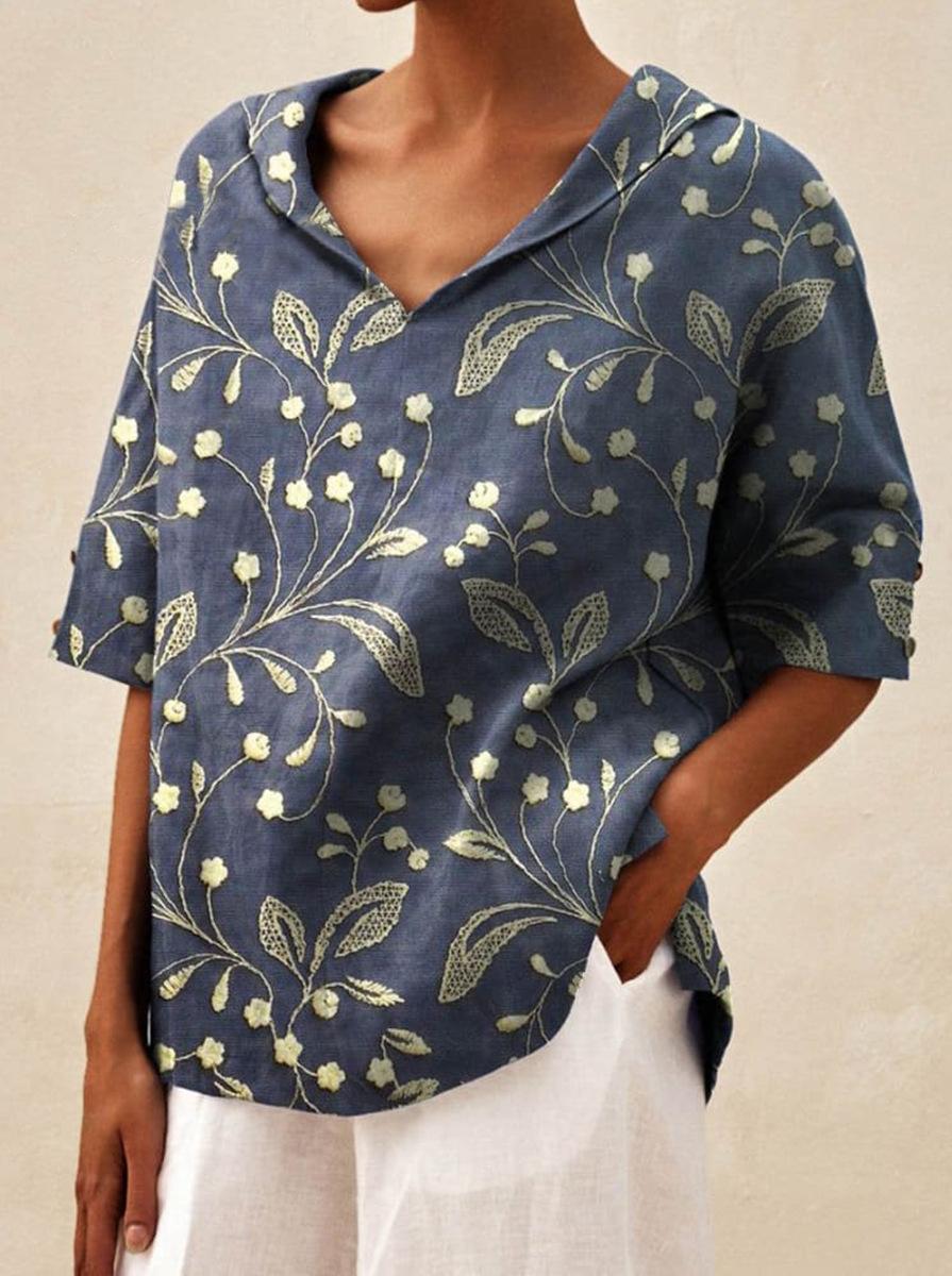 Cotton And Linen Relaxed-fit Hoodie Top T-shirt