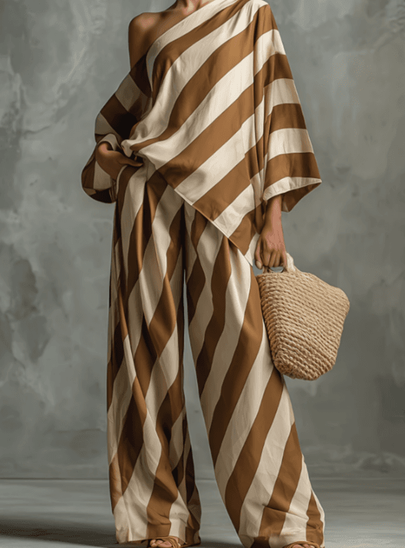 2026 New Diagonal Off Shoulder Wide Sleeved Linen Two-piece Set
