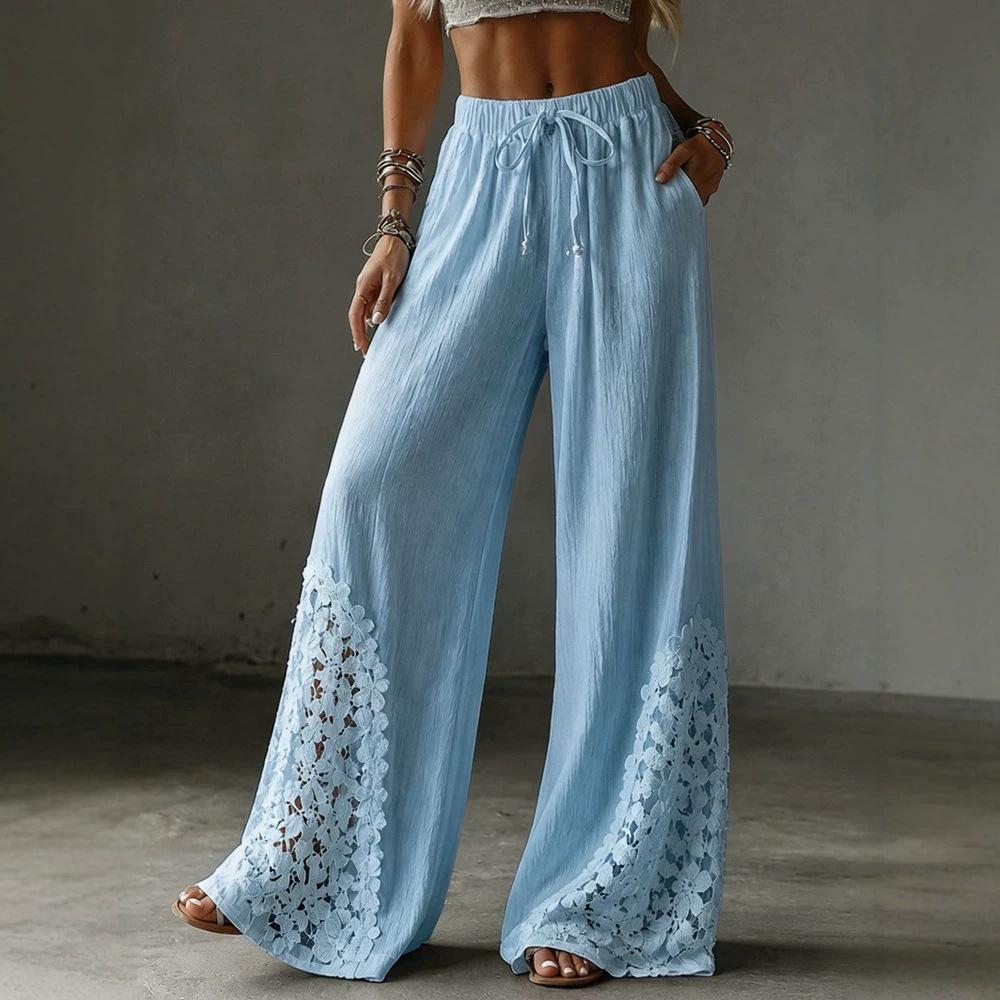 Loose-fit Lace Wide-leg Pants With Patch Pockets And A Drawstring Waist