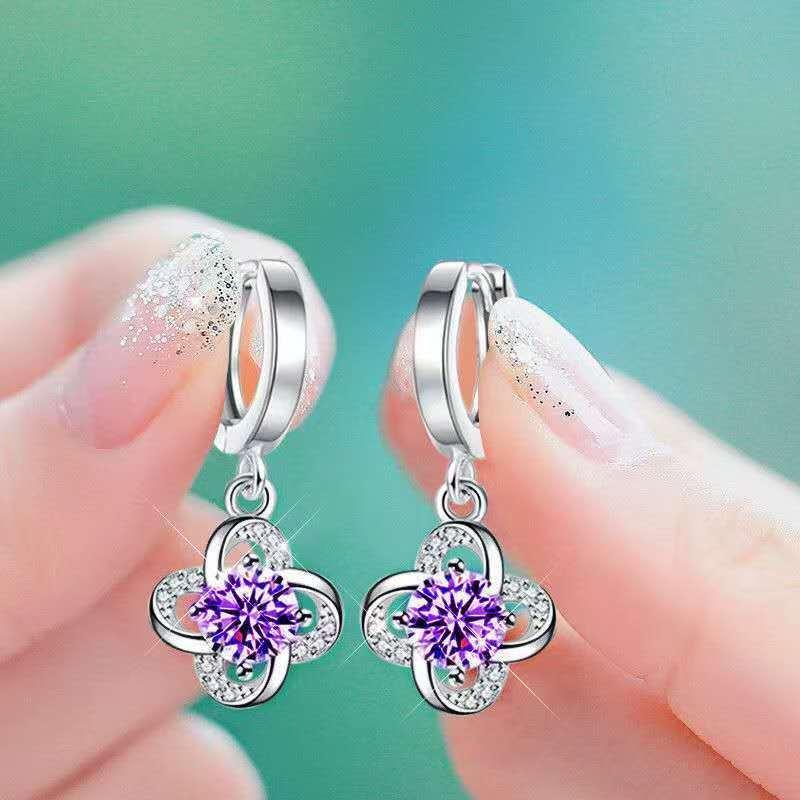 Simple Crystal Earrings Four-Leaf Clover Earrings