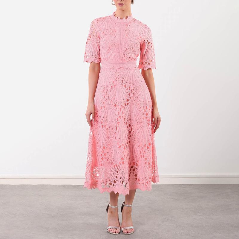 Retro Cinched Slimming Short Sleeves High Sense Dress
