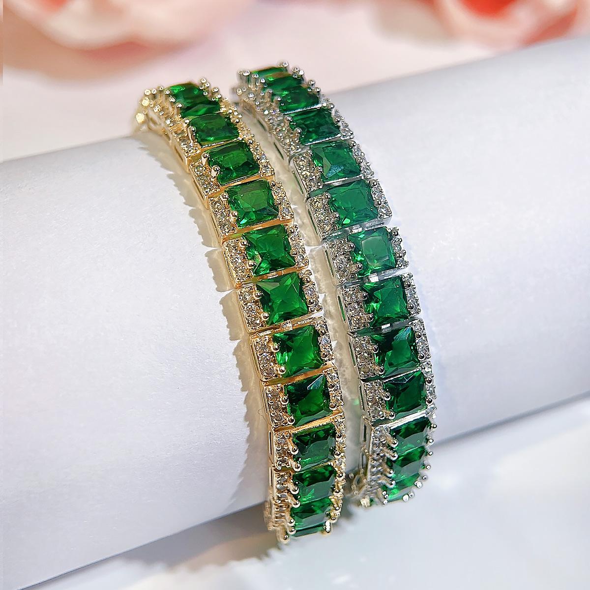 Olive Green Square Diamond Bracelet For Women