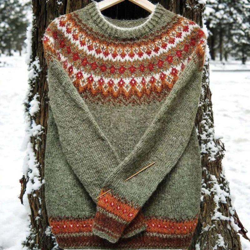 Round Neck Color Block Loose Fashionable Pullover Sweater