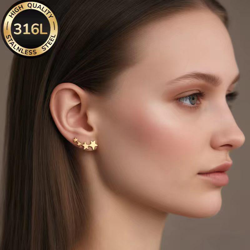European And American-style 316L Stainless Steel Star Stud Earrings