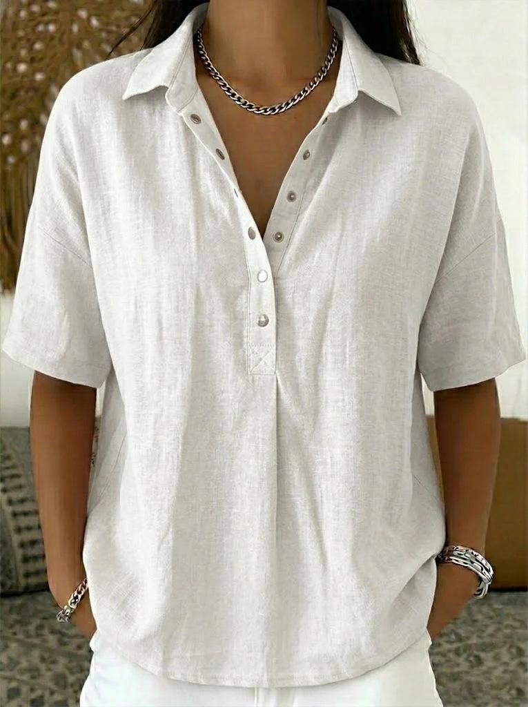Summer Short-sleeved Shirt Button Pullover Top Fashion Casual Women's Clothing