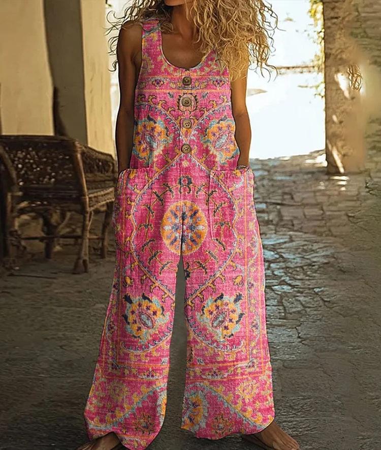 Women's Vest With Pockets Fashion Floral Jumpsuit