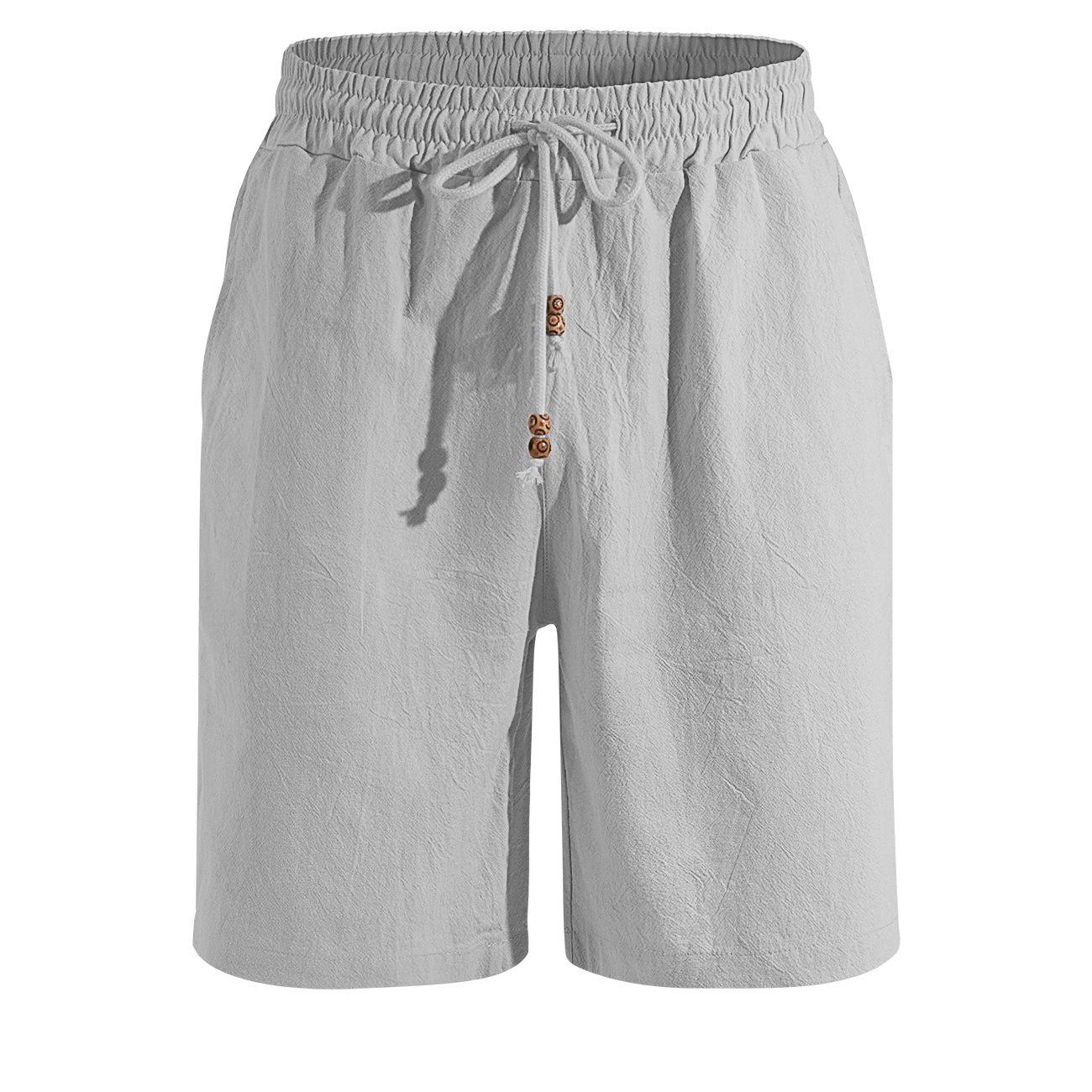Mens Loose-Fit Solid-Color Cotton-Linen Shorts