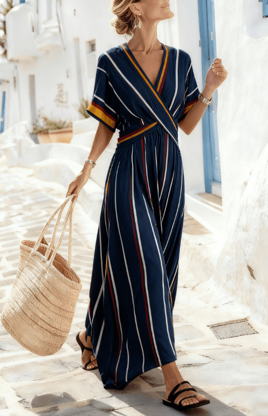 Women's Large Loose Striped Print Dress