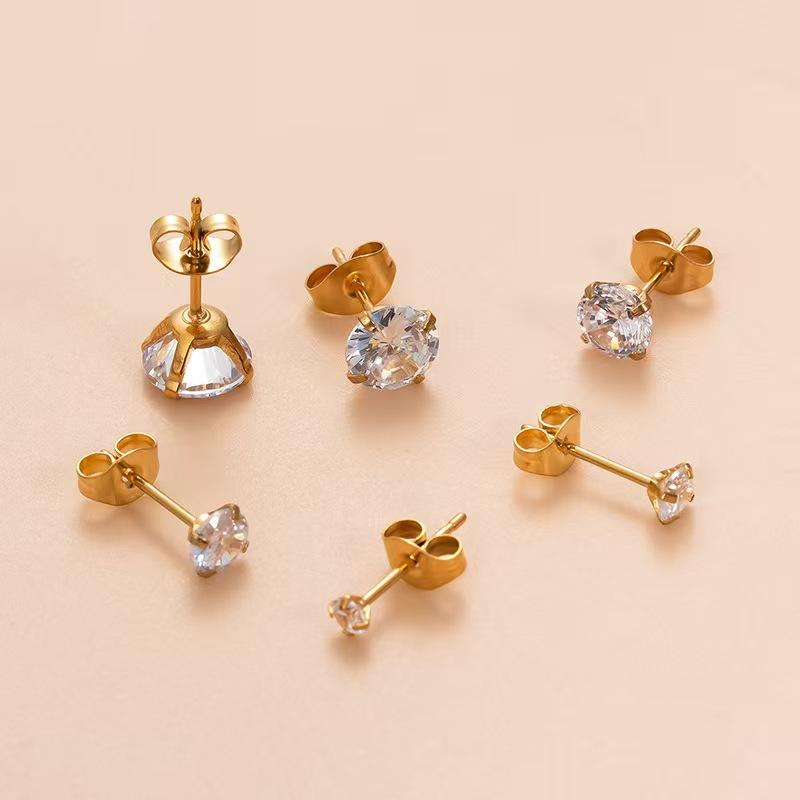 Stainless Steel Piercing Titanium Stud Earrings With Zircon Inlays