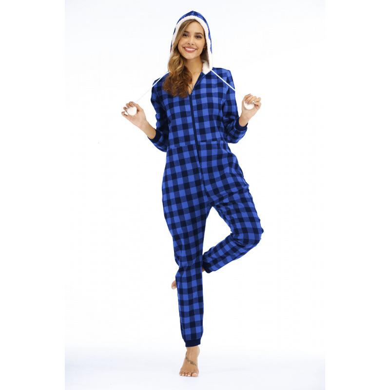 Women's Cotton Plaid Hooded Jumpsuit
