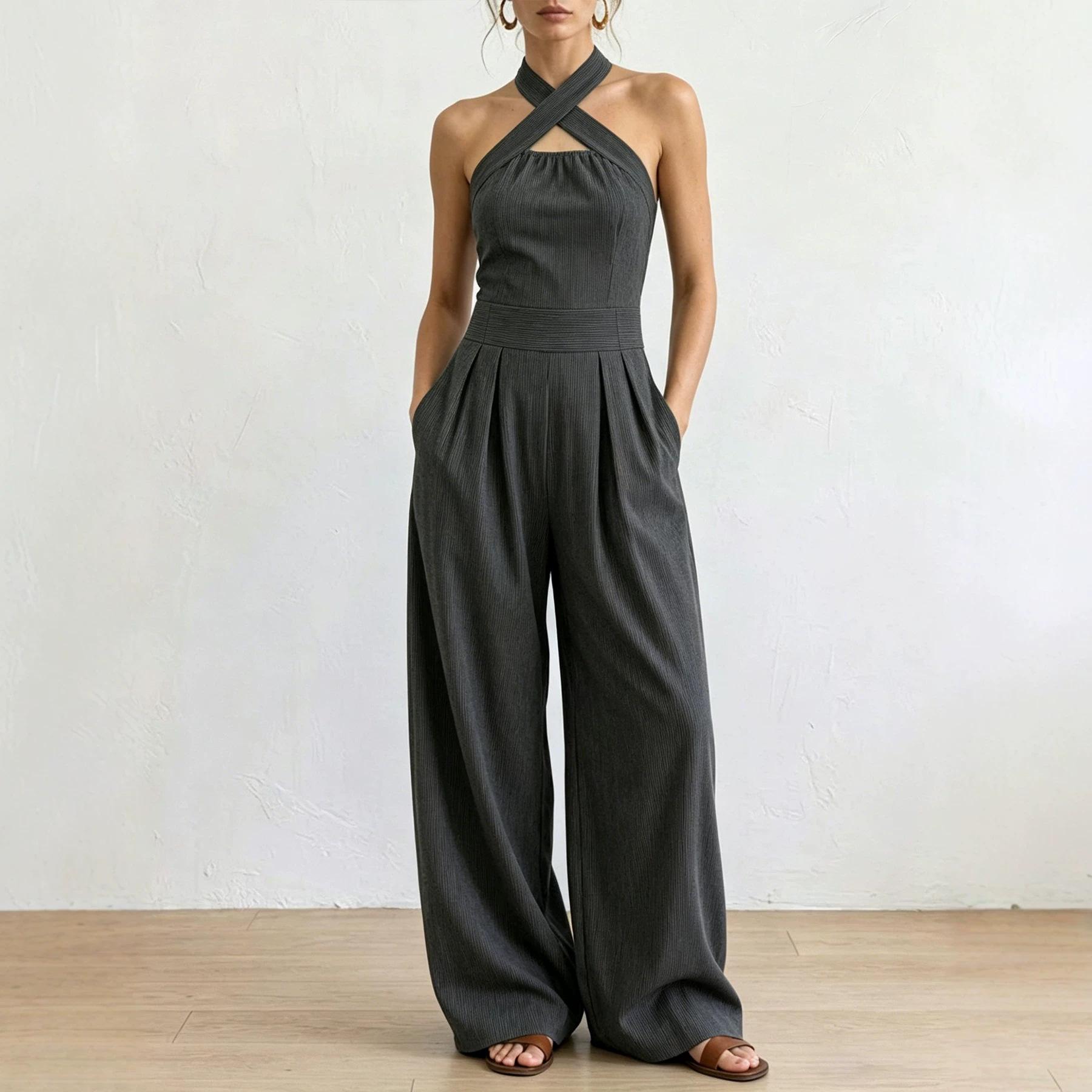 Off-shoulder Sleeveless Crossover Halter Jumpsuit
