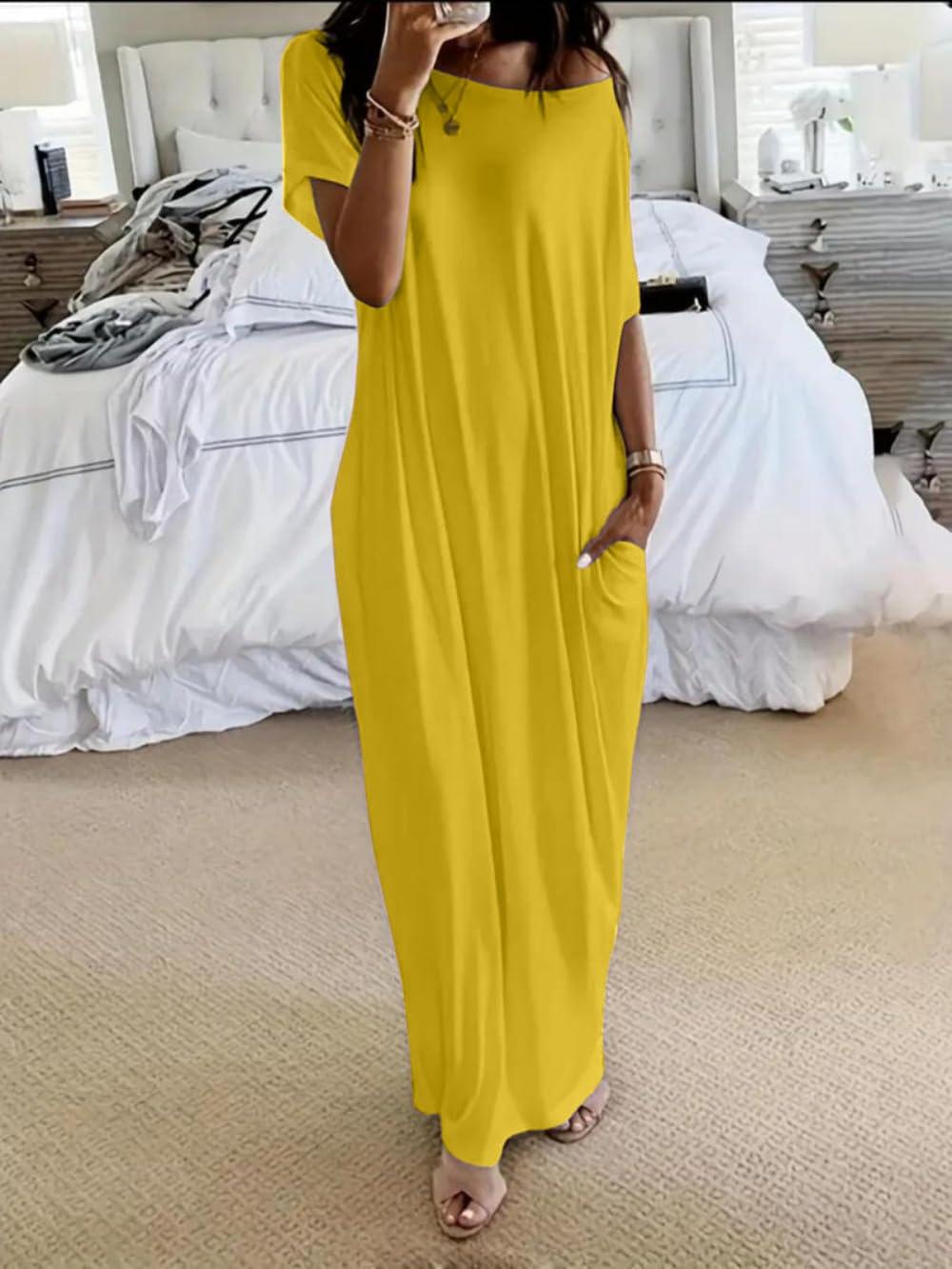 Women's Solid Color Short Sleeve And Long Pattern Casual Dress