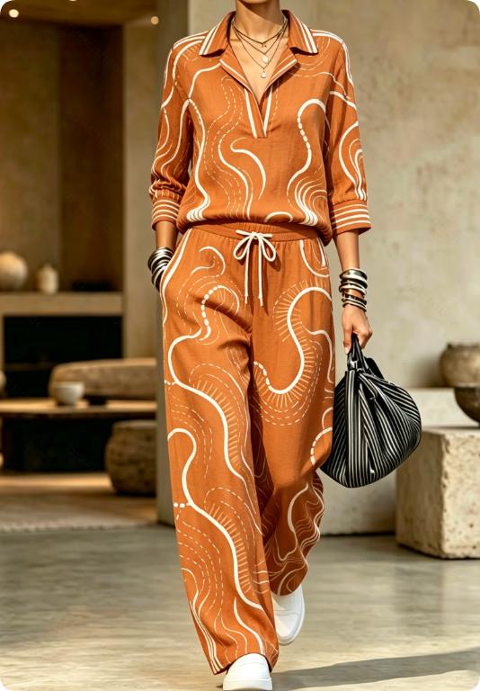 Womens Summer Lapel-Neck Cropped-Sleeve Set