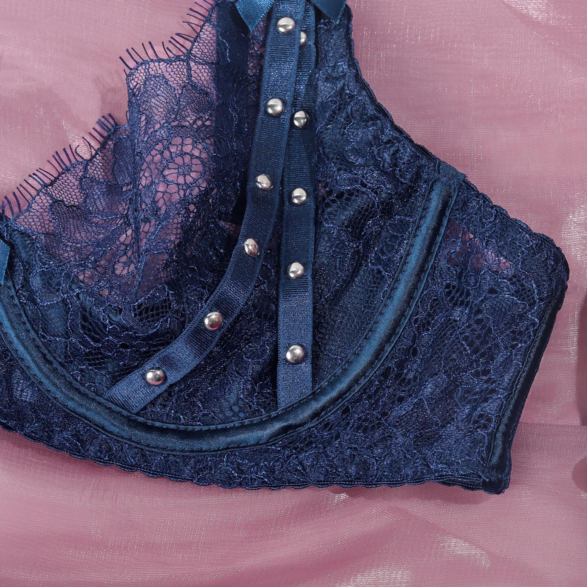 Sexy Charm Stitching Lace Steel Ball Bow Garter Underwear Suit