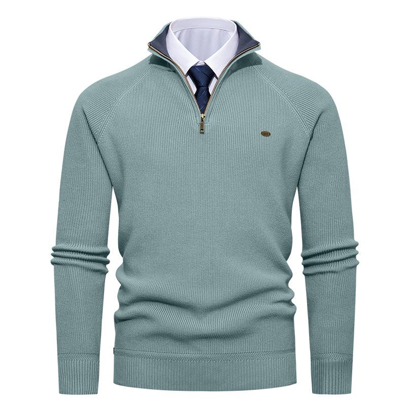Men's Half-Zip Stand Collar Solid Color Casual Knit Sweater
