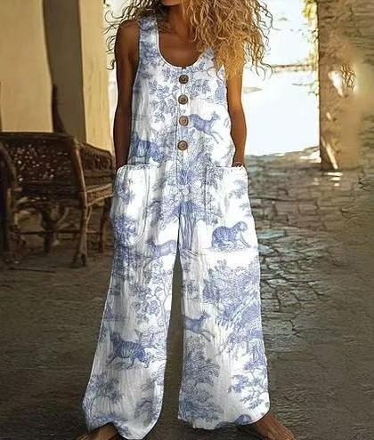 Casual Retro Personalized Printed Jumpsuit