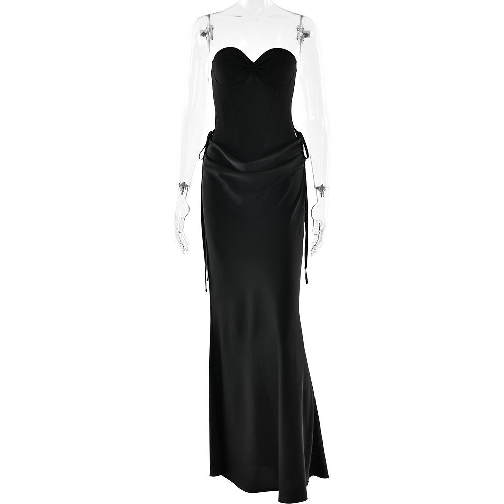 New Sexy Solid-color Slim-fit Long Dress With Tie-dye Accents Two-piece Set