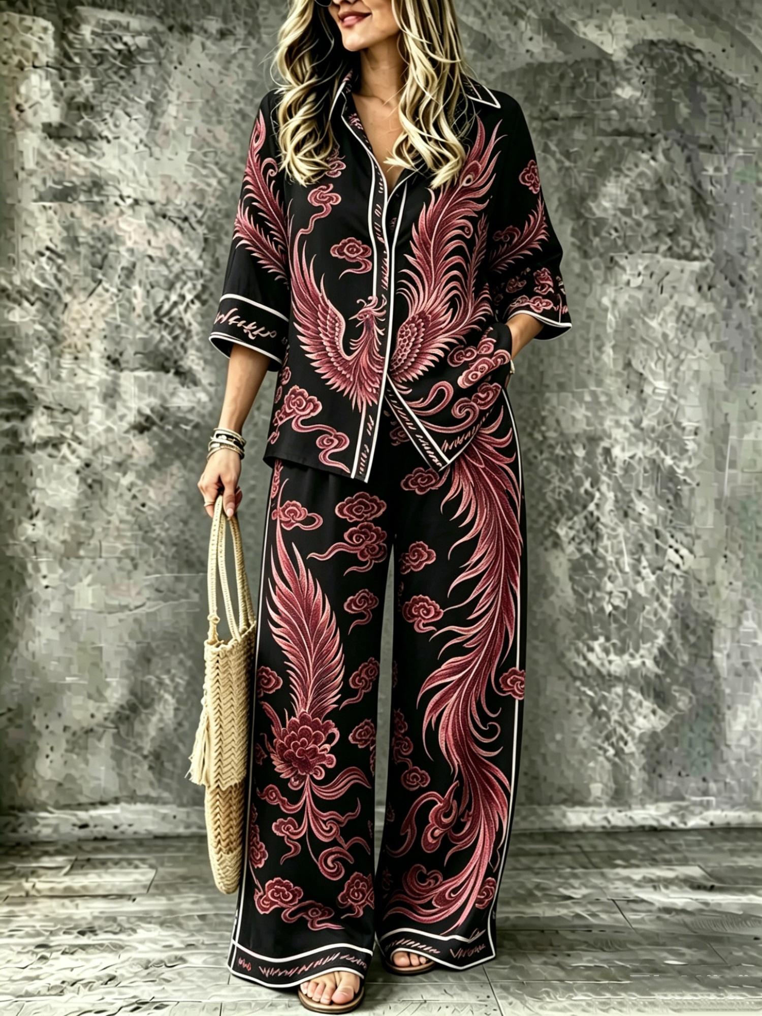 Summer Womens Shirt Set With A Digital-print Collar