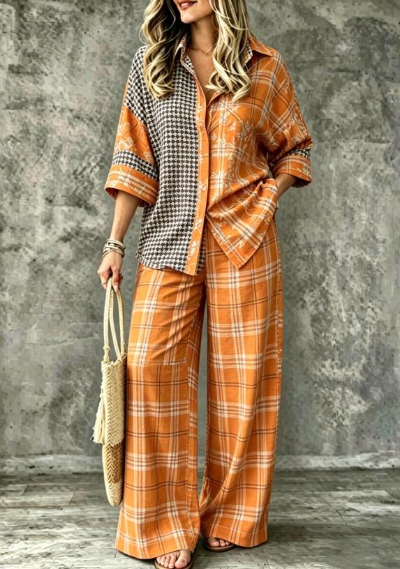 Summer Womens Shirt Set With A Digital-print Collar