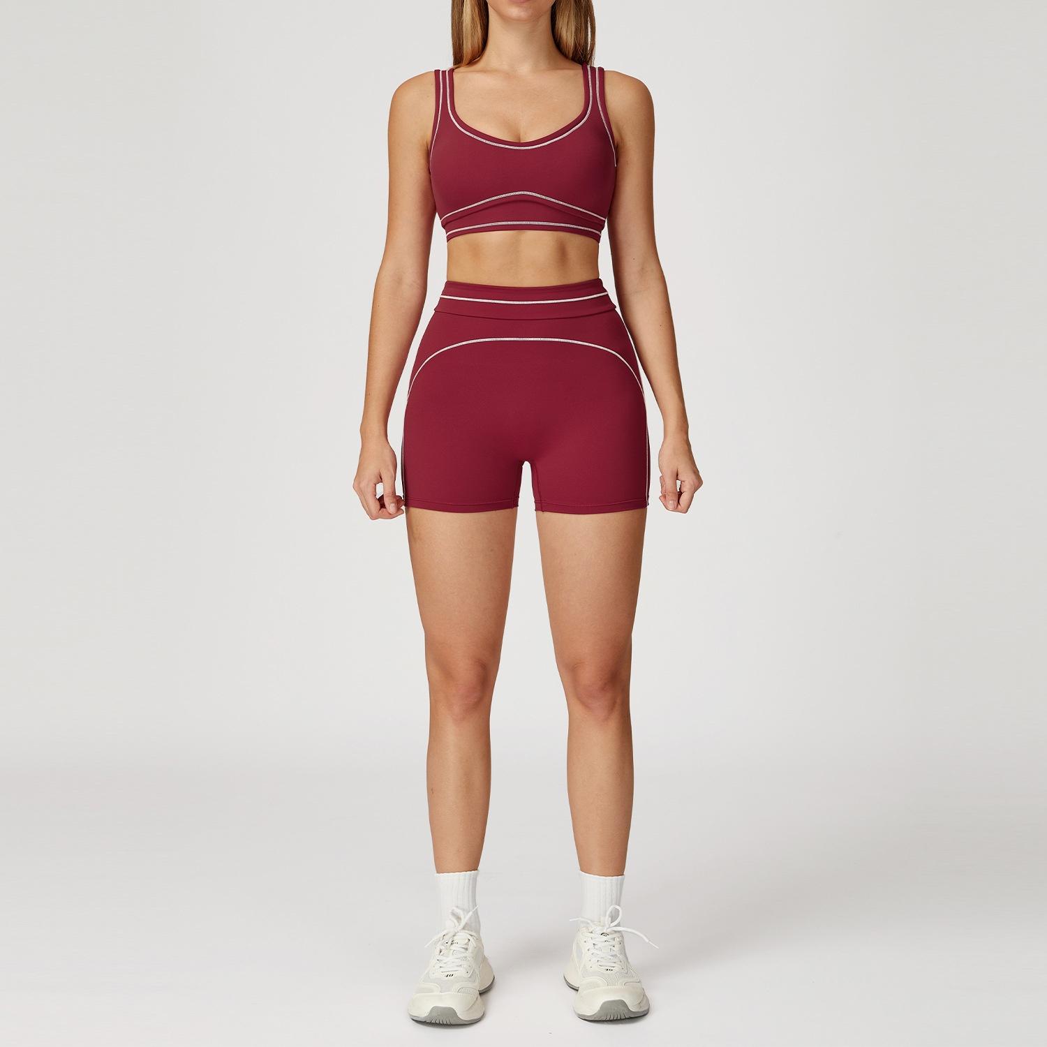 Contrast Color Brushed Yoga Suit Double-shoulder Strap High-grade Sports Workout Clothes