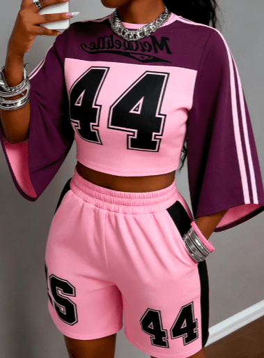 Street Style Loose Flare Sleeve Sports Casual Two-Piece Set