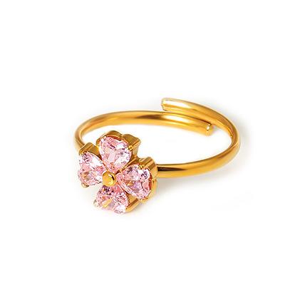 Stainless Steel Flower-shaped Zircon Adjustable Ring For Women