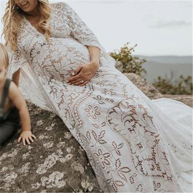 Pregnant Women's Fluffy Wide Hem Lace Dress