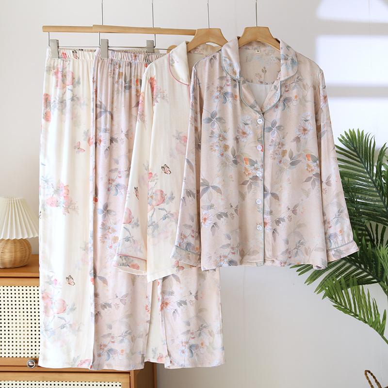 Women's Spring And Autumn Long Sleeve Thin Summer Bamboo Fiber Home Wear Suit