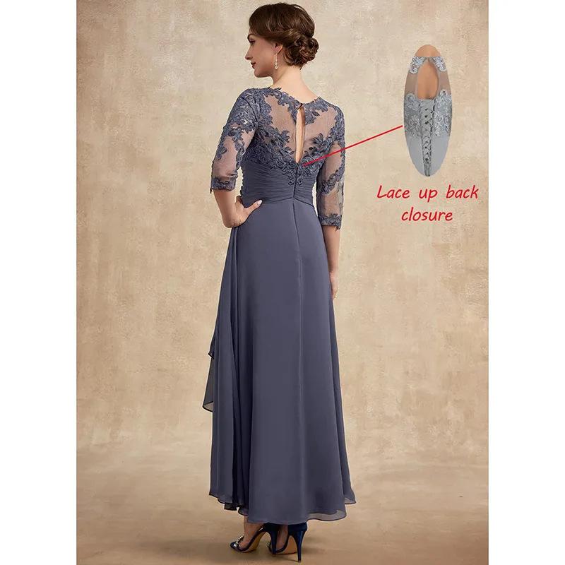 Lace Applique Chiffon Dress Mid-sleeve Mom Dress