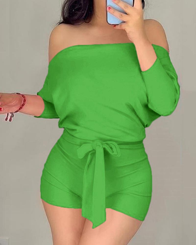 Rose-red Solid-color Casual One-piece Shorts