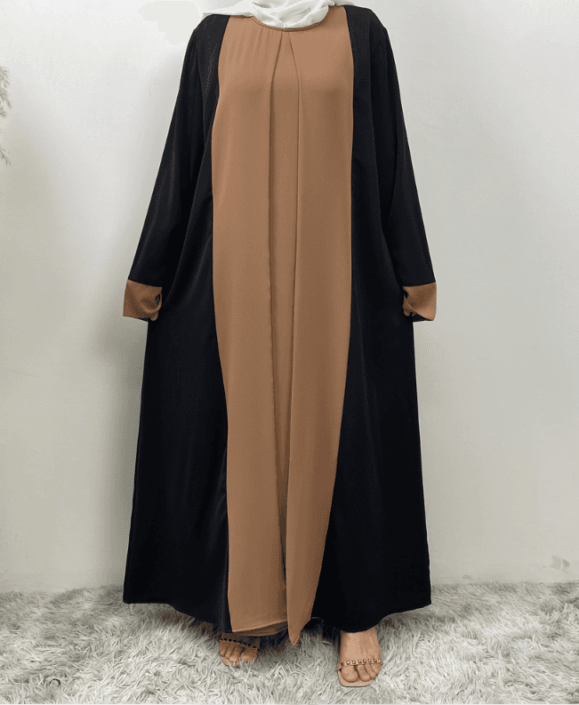 Loose-fitting Long Cardigan-style Patchwork Faux Two-piece Dress