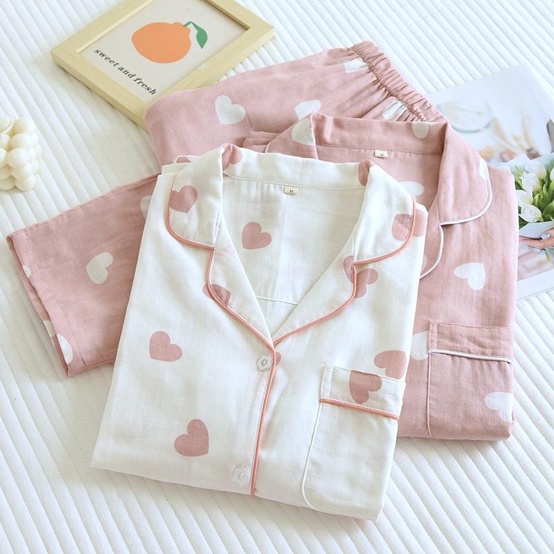 Spring And Summer Thin Double-layer Cotton Gauze Pajamas Women's Long Sleeve