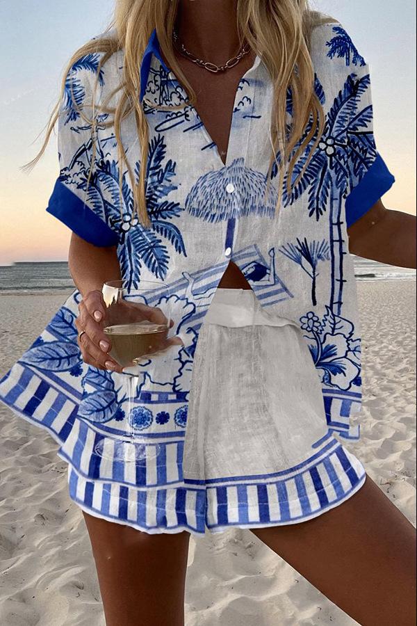 Digital Printing Top Women's Suit Two-piece Set