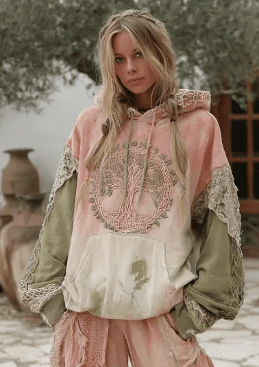 Vintage Hooded Jacket Versatile Lace-up Printed Sweatshirt