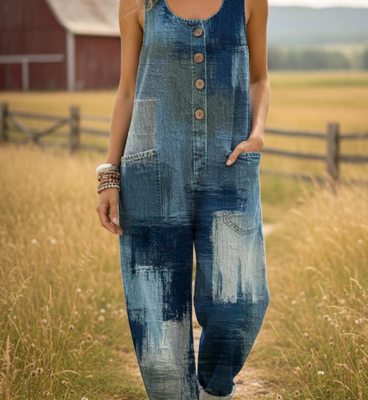Women's Buckle Jumpsuit Casual Retro Multi-Pocket Overalls Pants