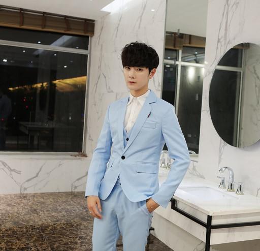 Mens Korean-style Slim-fit Business Suit Three-piece Set